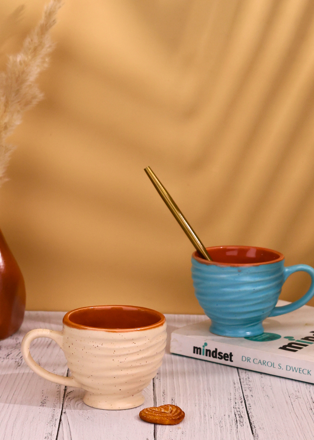handmade cream & sky blue torrent chai cups