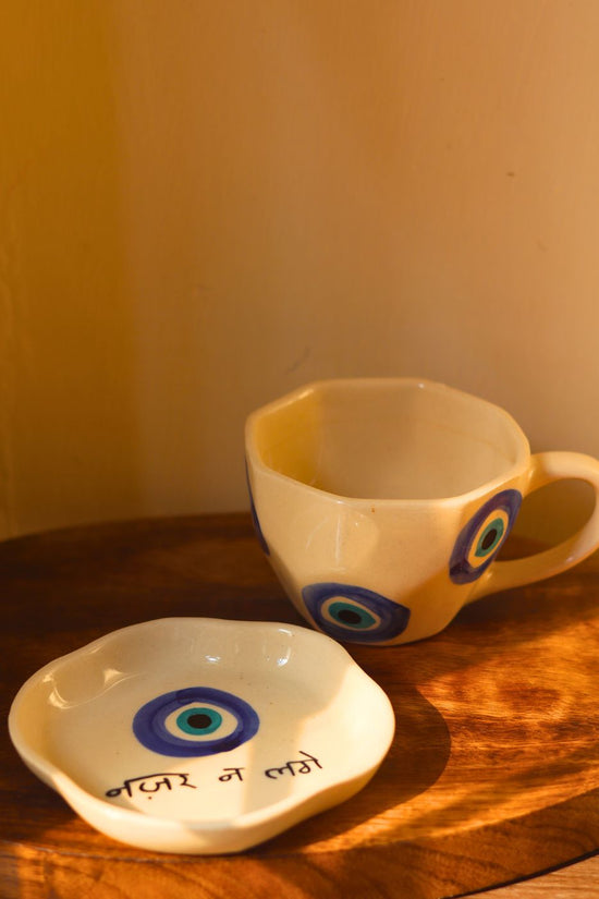 Evil Eye Mug & Nazar Handmade Dessert Plate handmade in india
