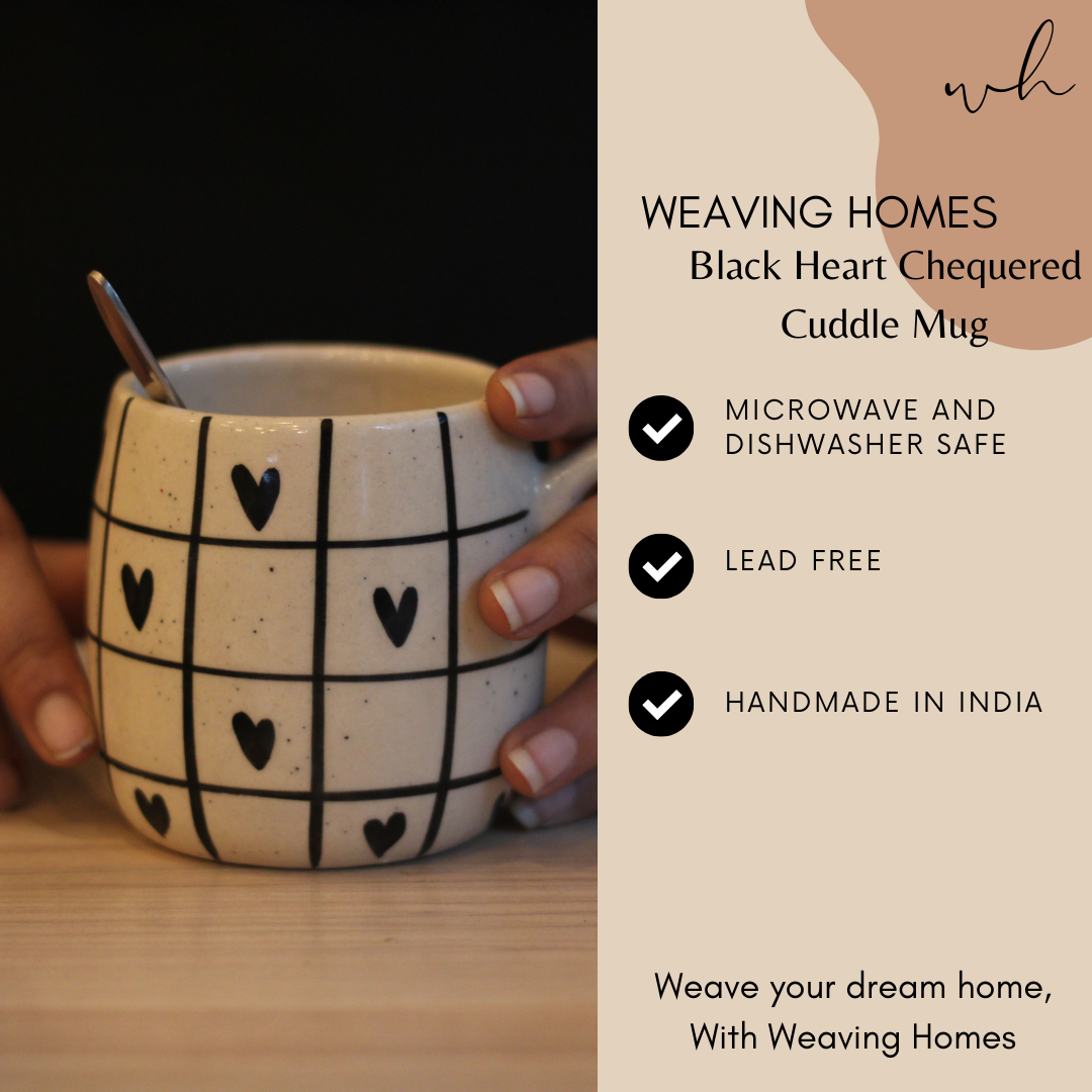 Black Heart Chequered Cuddle Mug