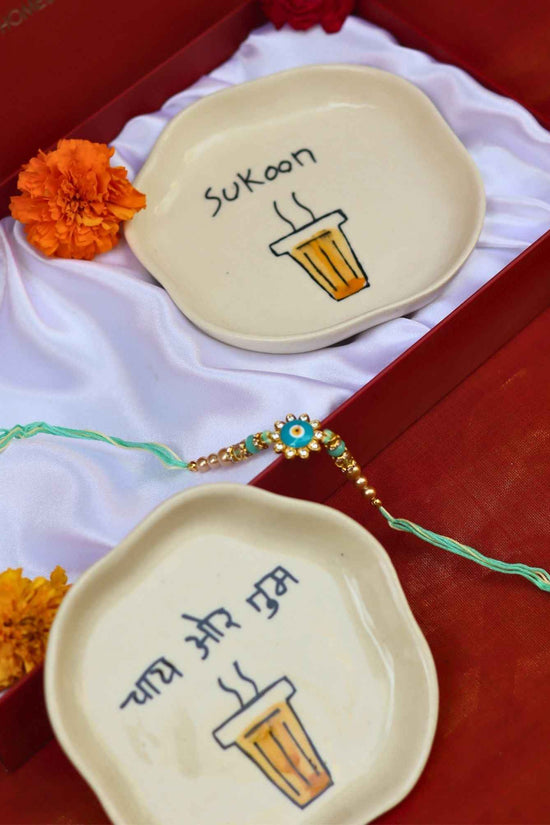 Sukoon & Chai or tum Handmade Dessert plate Rakhi Gift box
