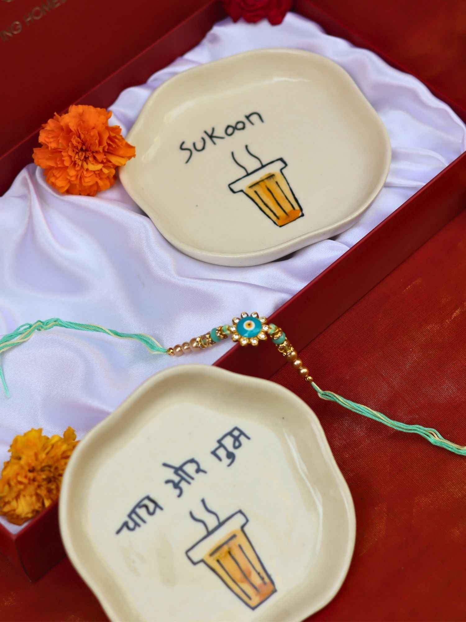 Sukoon & Chai or tum Handmade Dessert plate Rakhi Gift box