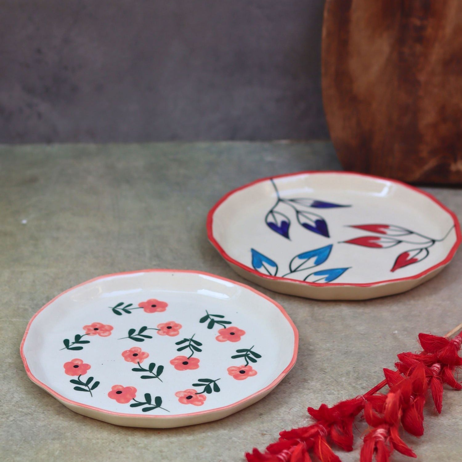 Handmade Set of 2 -Petals &  Poppy Flower Snack plate combo