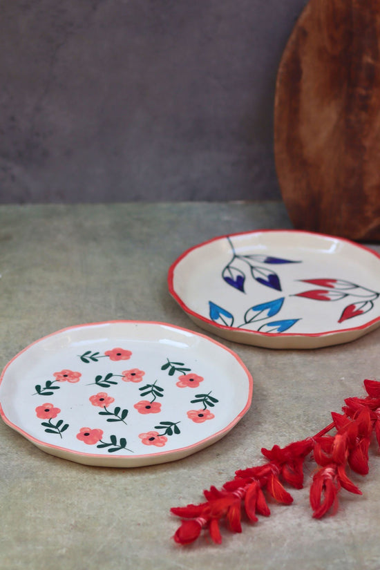 Handmade Set of 2 -Petals &  Poppy Flower Snack plate combo