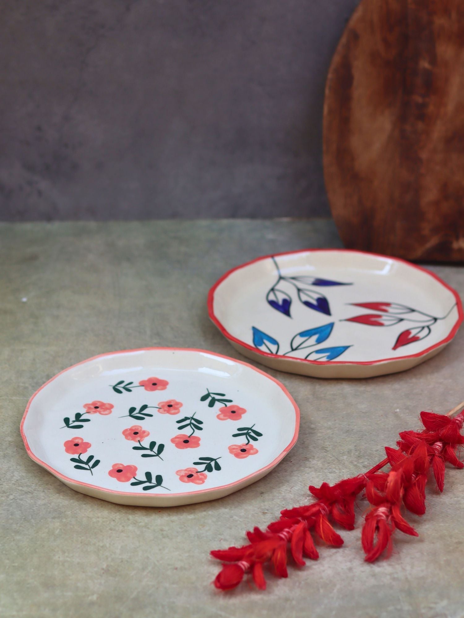 Handmade Set of 2 -Petals &  Poppy Flower Snack plate combo