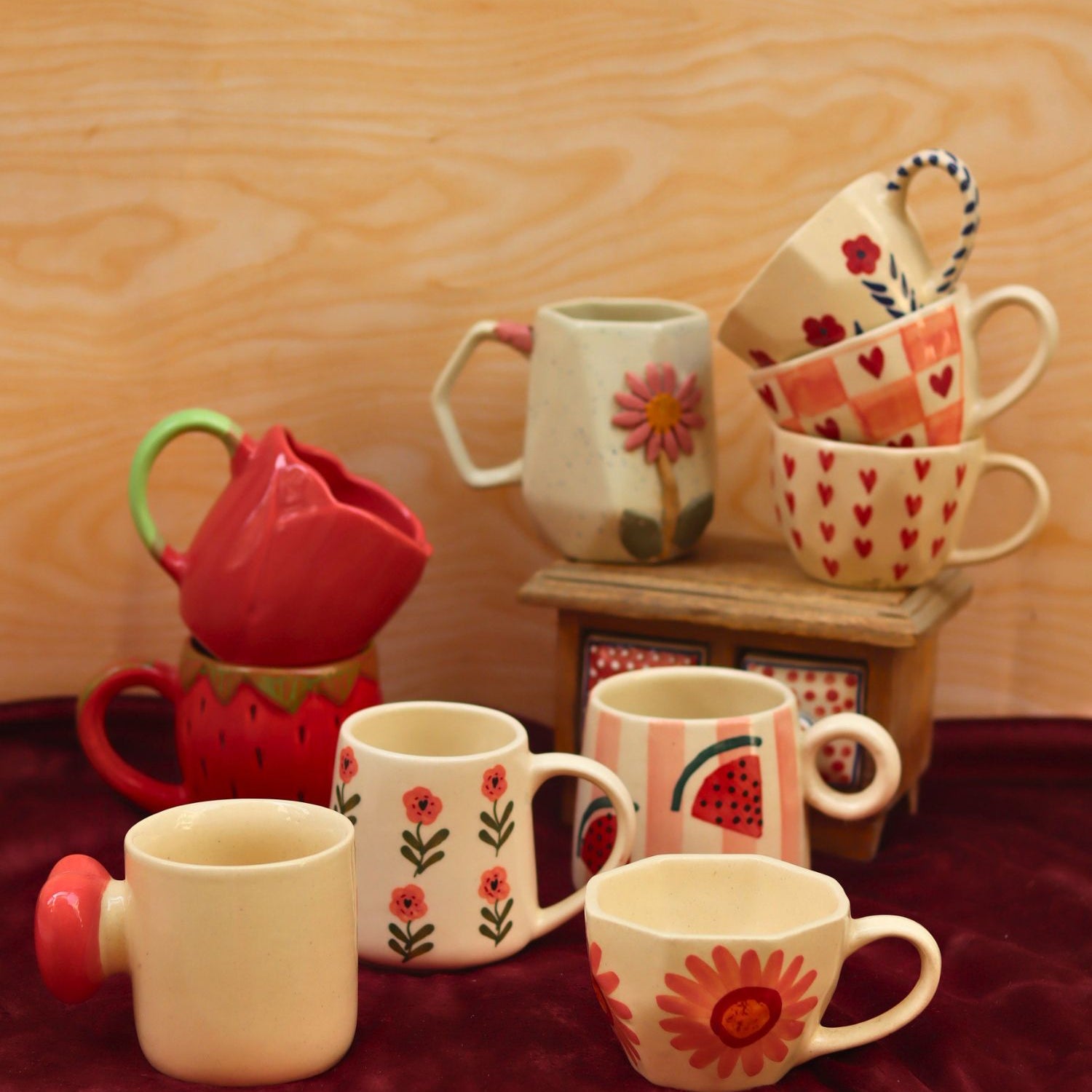handmade Set of 10 Peachy Summer Mugs combo  (for the price of 7)