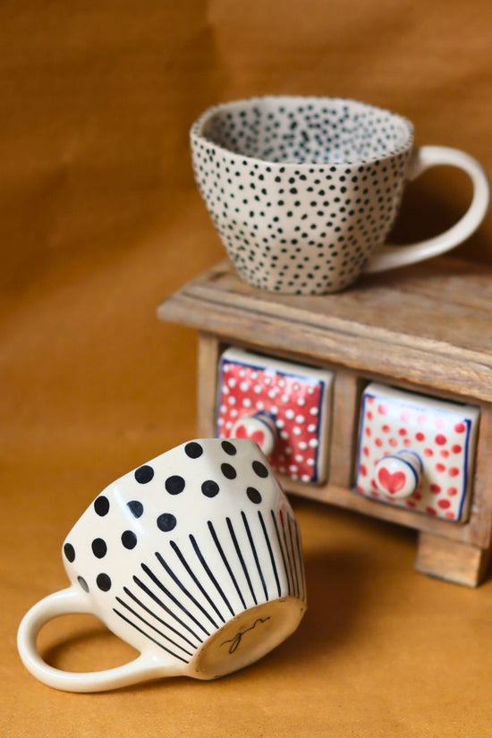 Black Polka & Black lines meet Polka Mugs with premium quality material