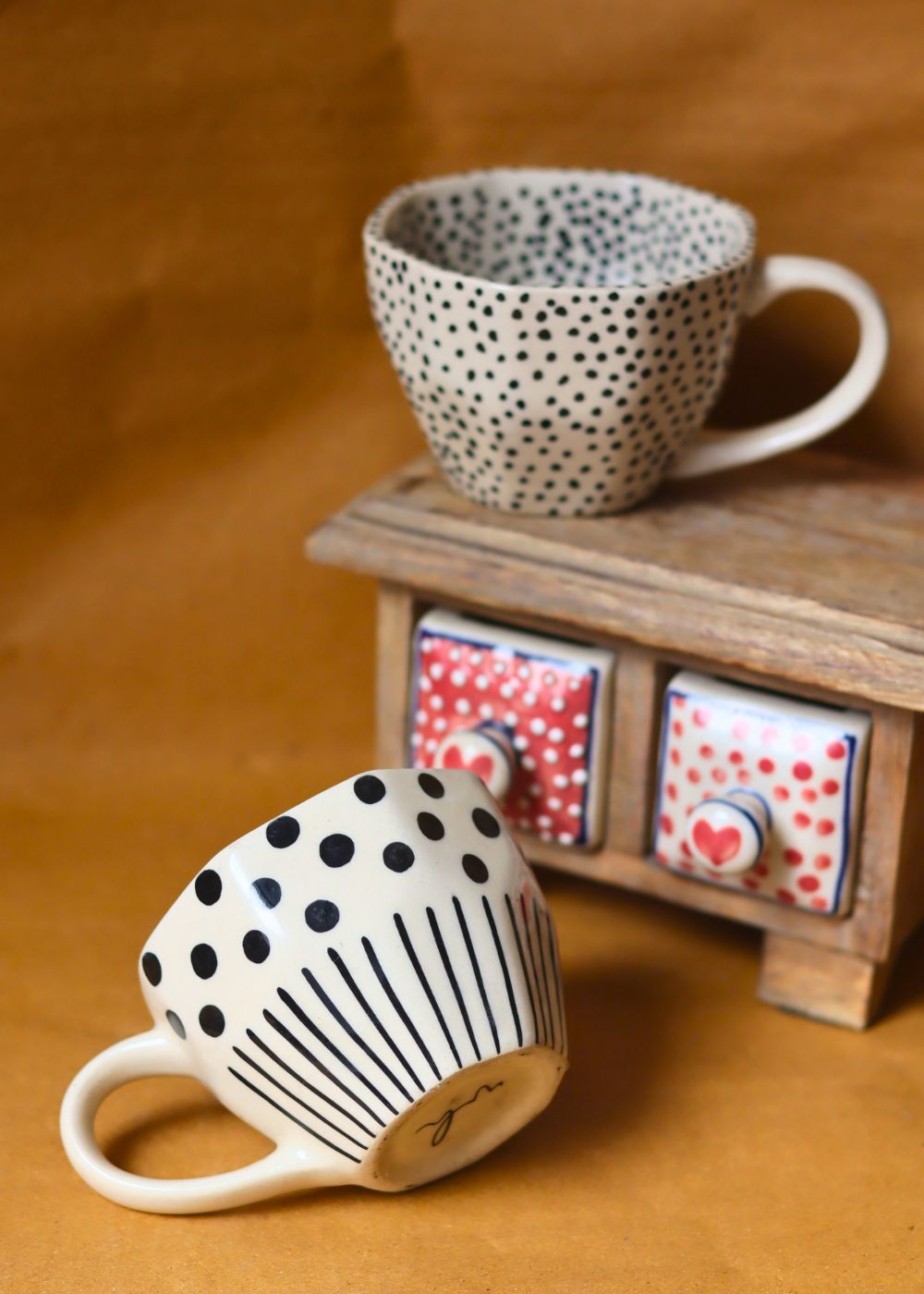 Black Polka & Black lines meet Polka Mugs with premium quality material