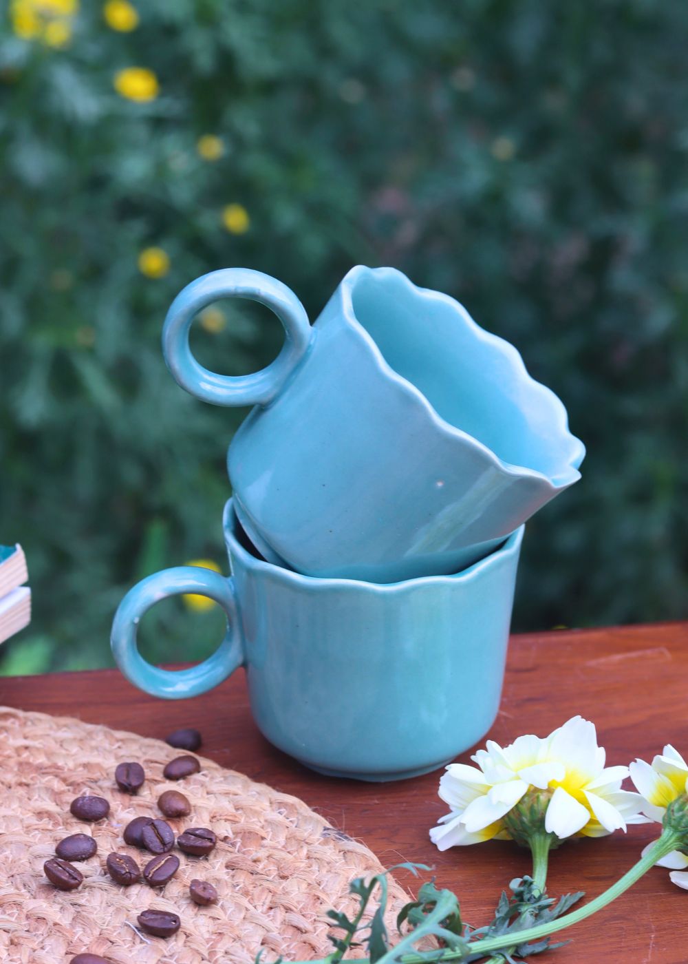 Handmade Teal wavy mug