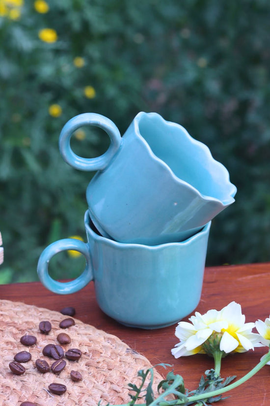 Handmade Teal wavy mug