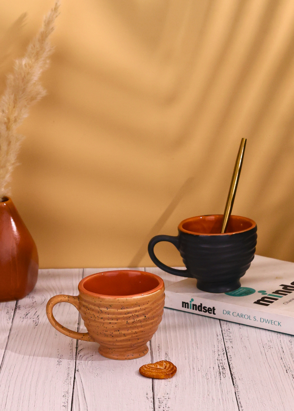 handmade brown & navy torrent chai cup set of two combo