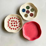 red, all heart & roses handmade dessert plates made by ceramic 