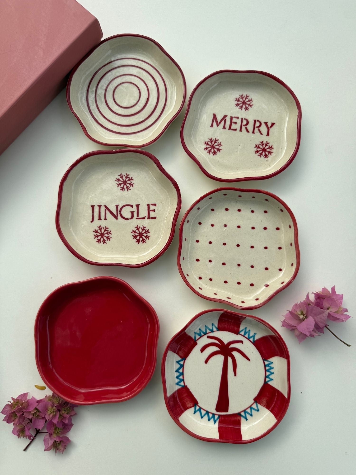 Set of 6 Joyful Treat Dessert plate (for the price of 5) handmade in India