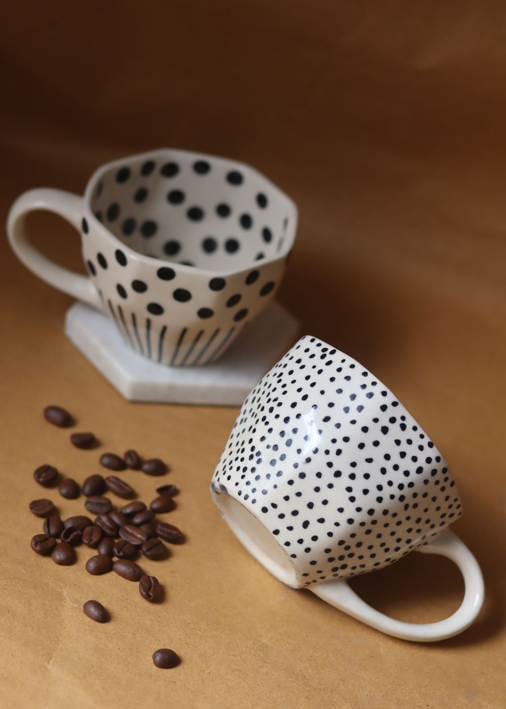 Black Polka & Black lines meet Polka Mugs handmade in India
