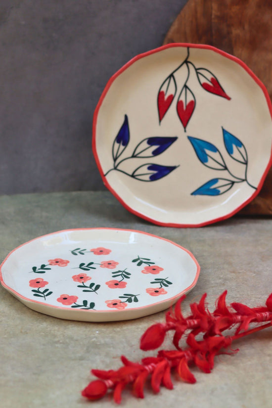 Set of 2 -Petals &  Poppy Flower Snack plate combo made by ceramic