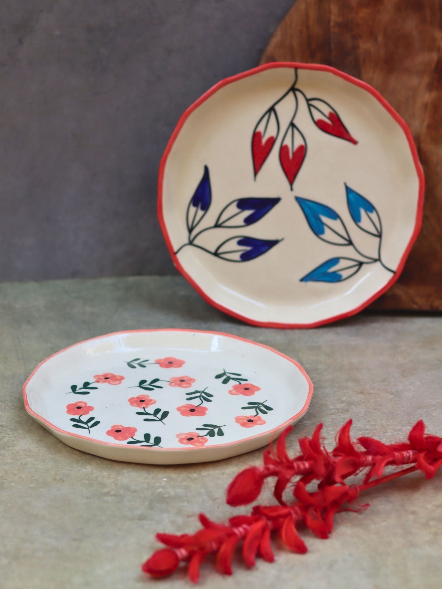 Set of 2 -Petals &  Poppy Flower Snack plate combo made by ceramic