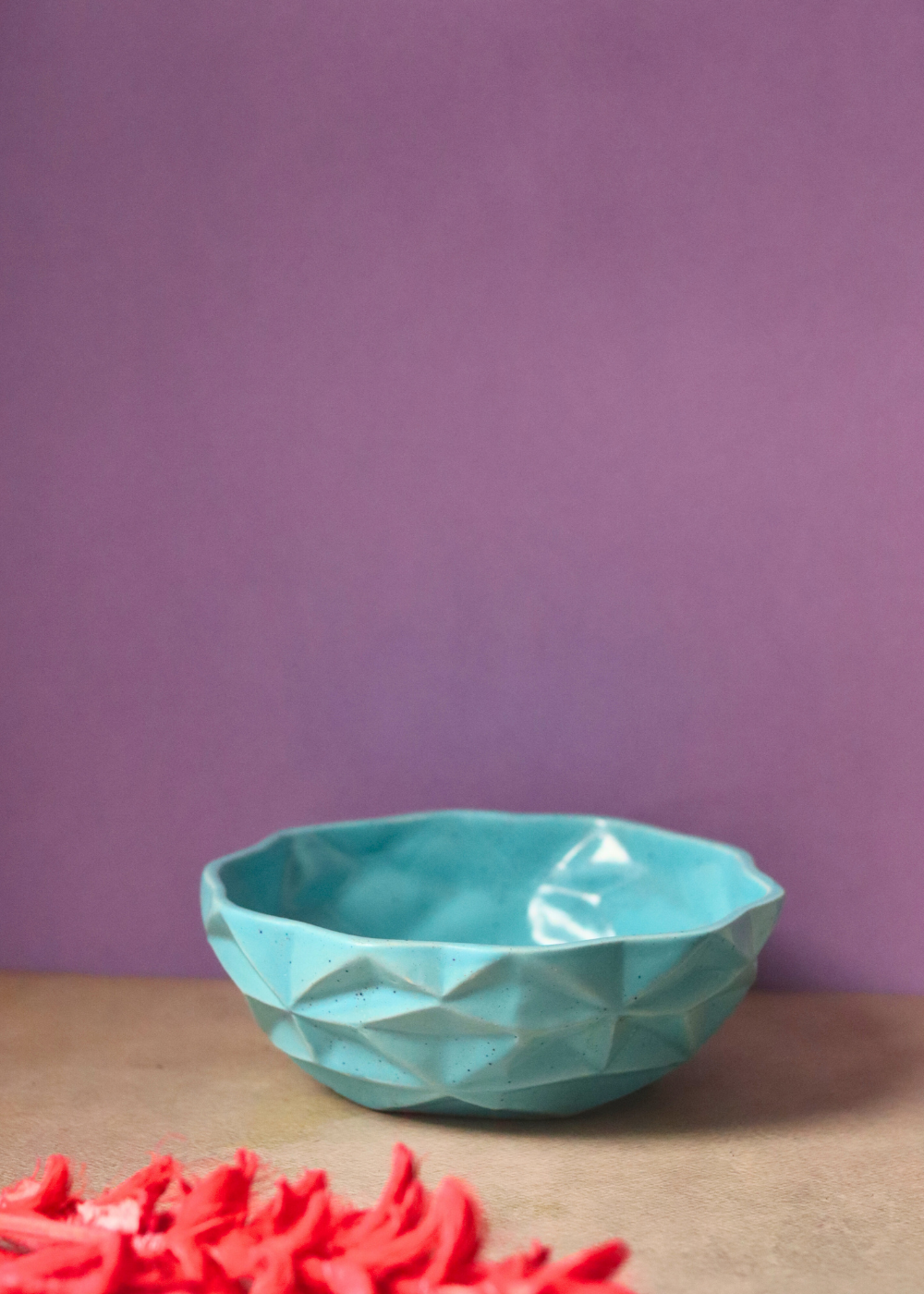 Handmade ceramic blue diamond bowl - large
