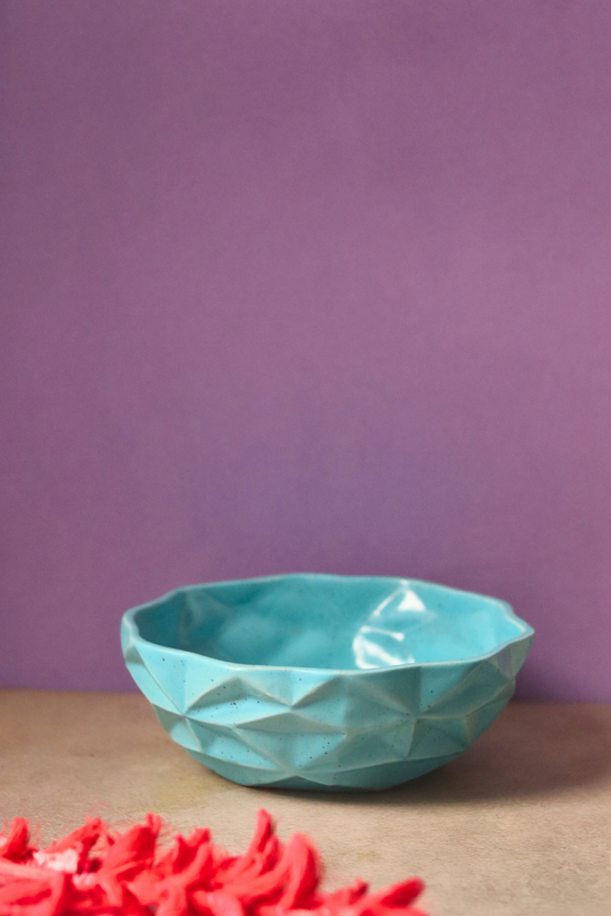 Handmade ceramic blue diamond bowl - large