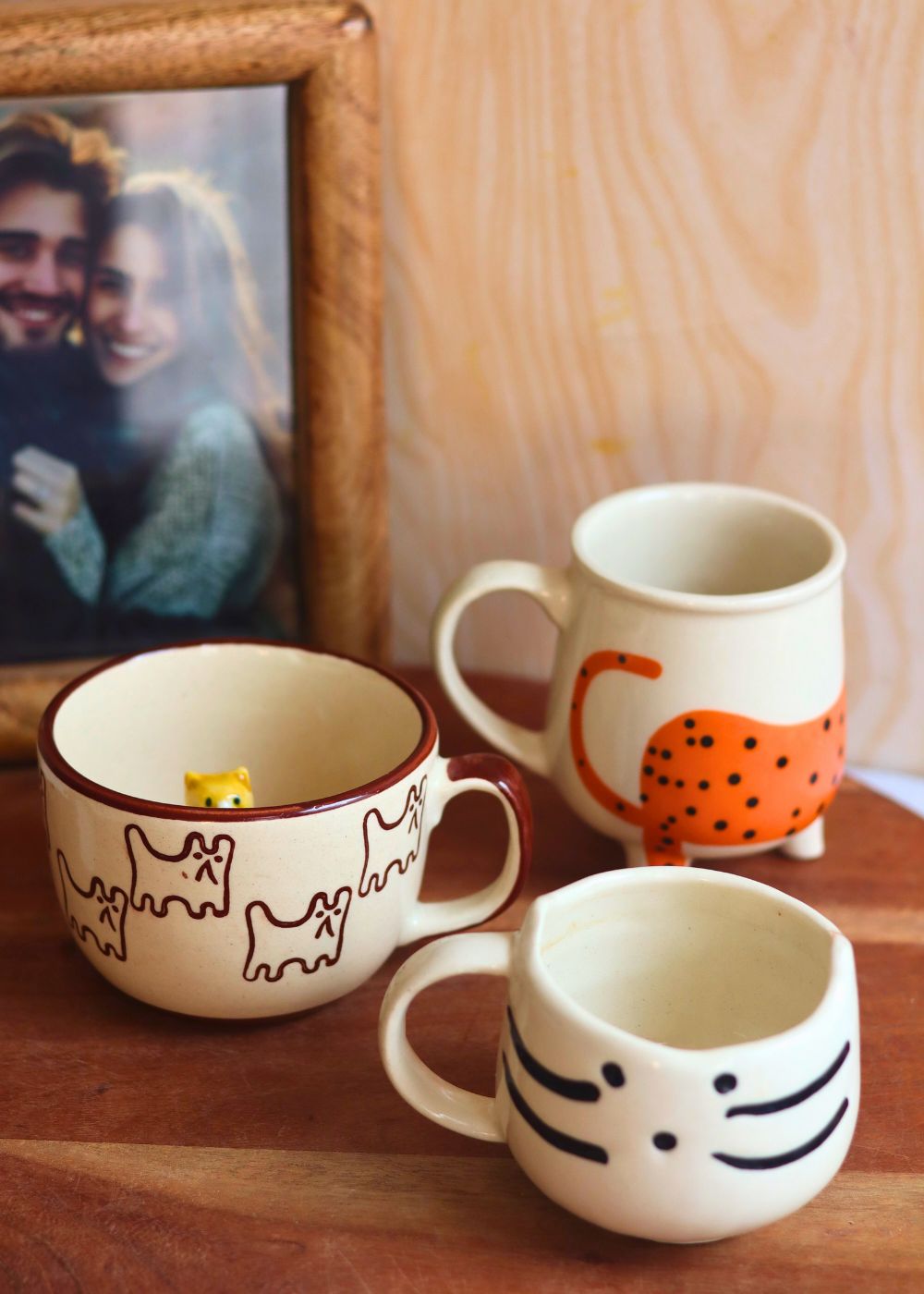 Handmade Set of 3 Catty Mugs