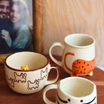 Handmade Set of 3 Catty Mugs