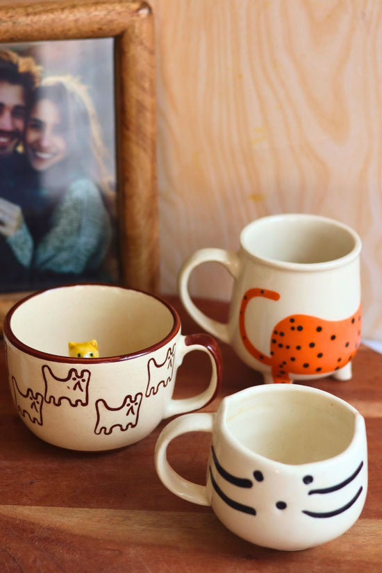 Handmade Set of 3 Catty Mugs