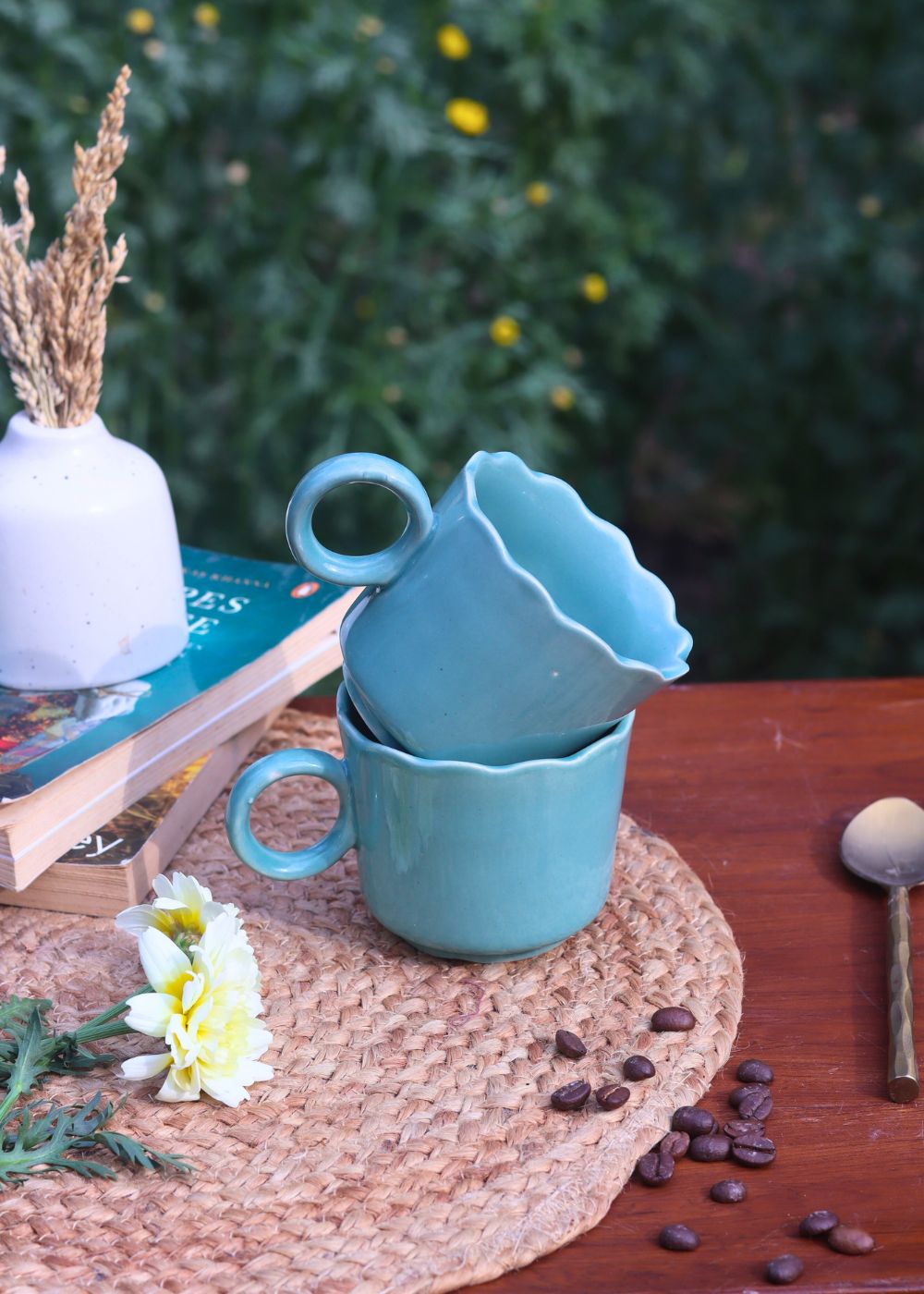 Teal wavy mug made by ceramic