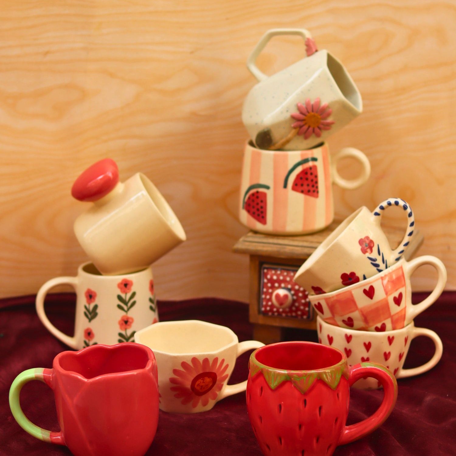 Set of 10 Peachy Summer Mugs combo  (for the price of 7) made by ceramic