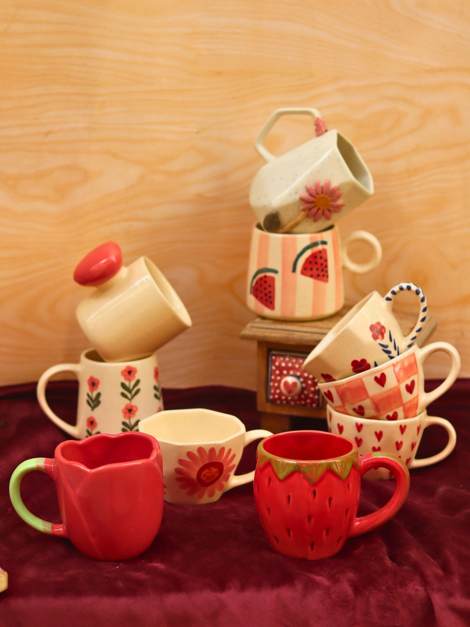 Set of 10 Peachy Summer Mugs combo  (for the price of 7) made by ceramic