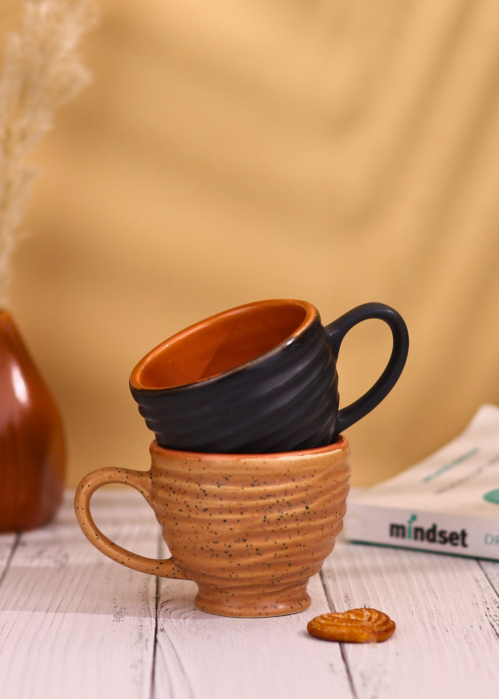 brown & navy chai cup made by ceramic 