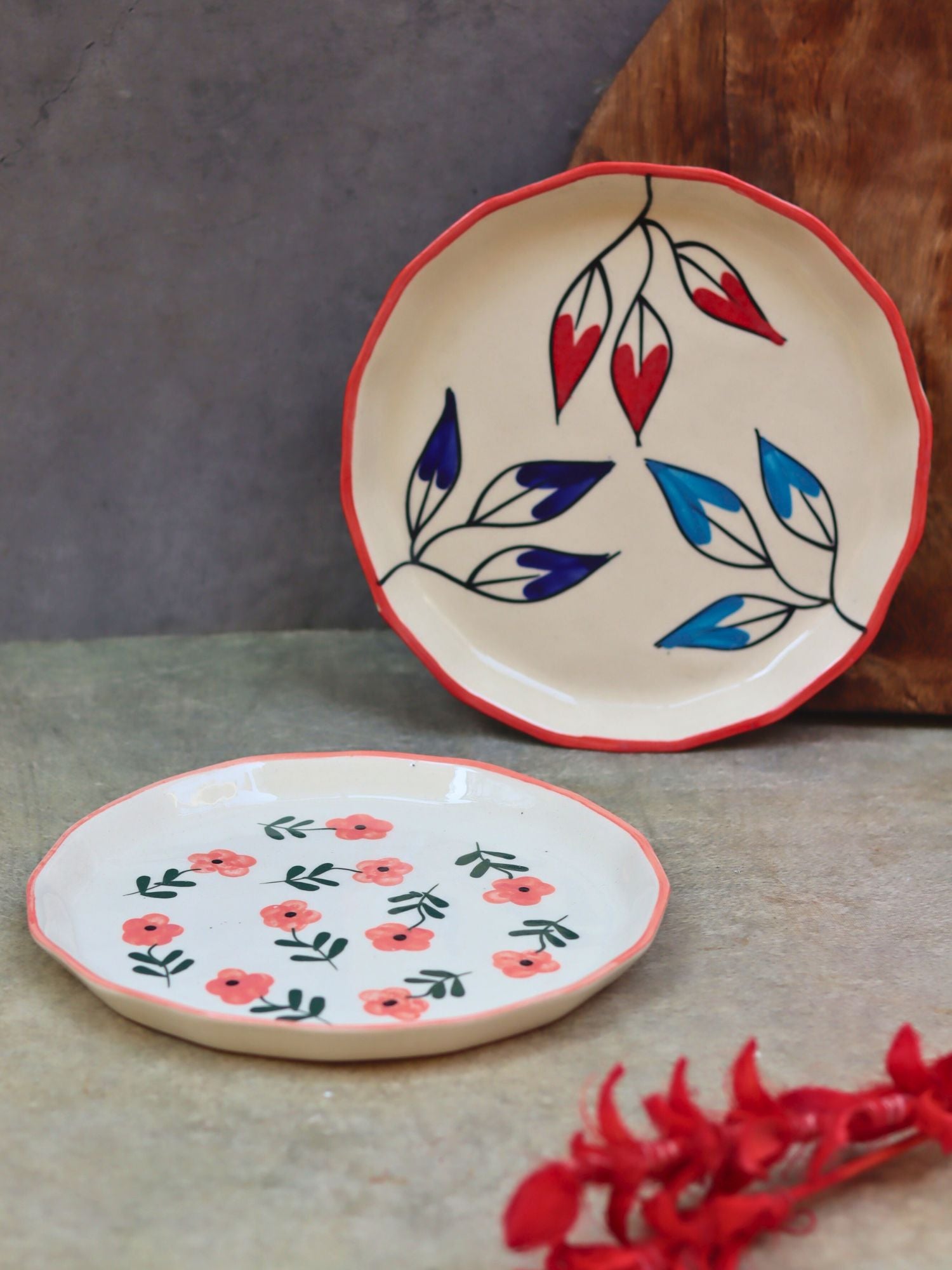 Set of 2 -Petals &  Poppy Flower Snack plate combo with premium quality material