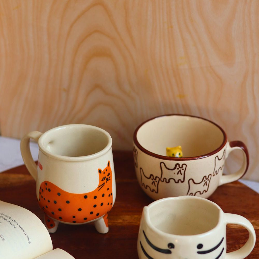 Set of 3 Catty Mugs made by ceramic