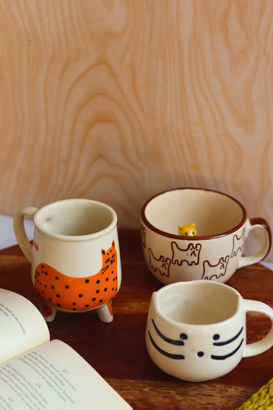 Set of 3 Catty Mugs made by ceramic