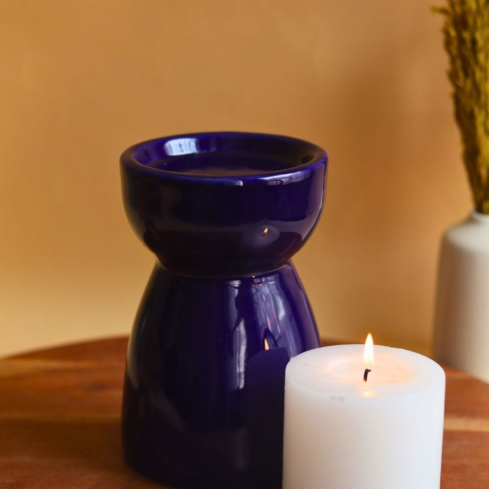 Royal Blue Pillar Candle Holder - Medium made by ceramic