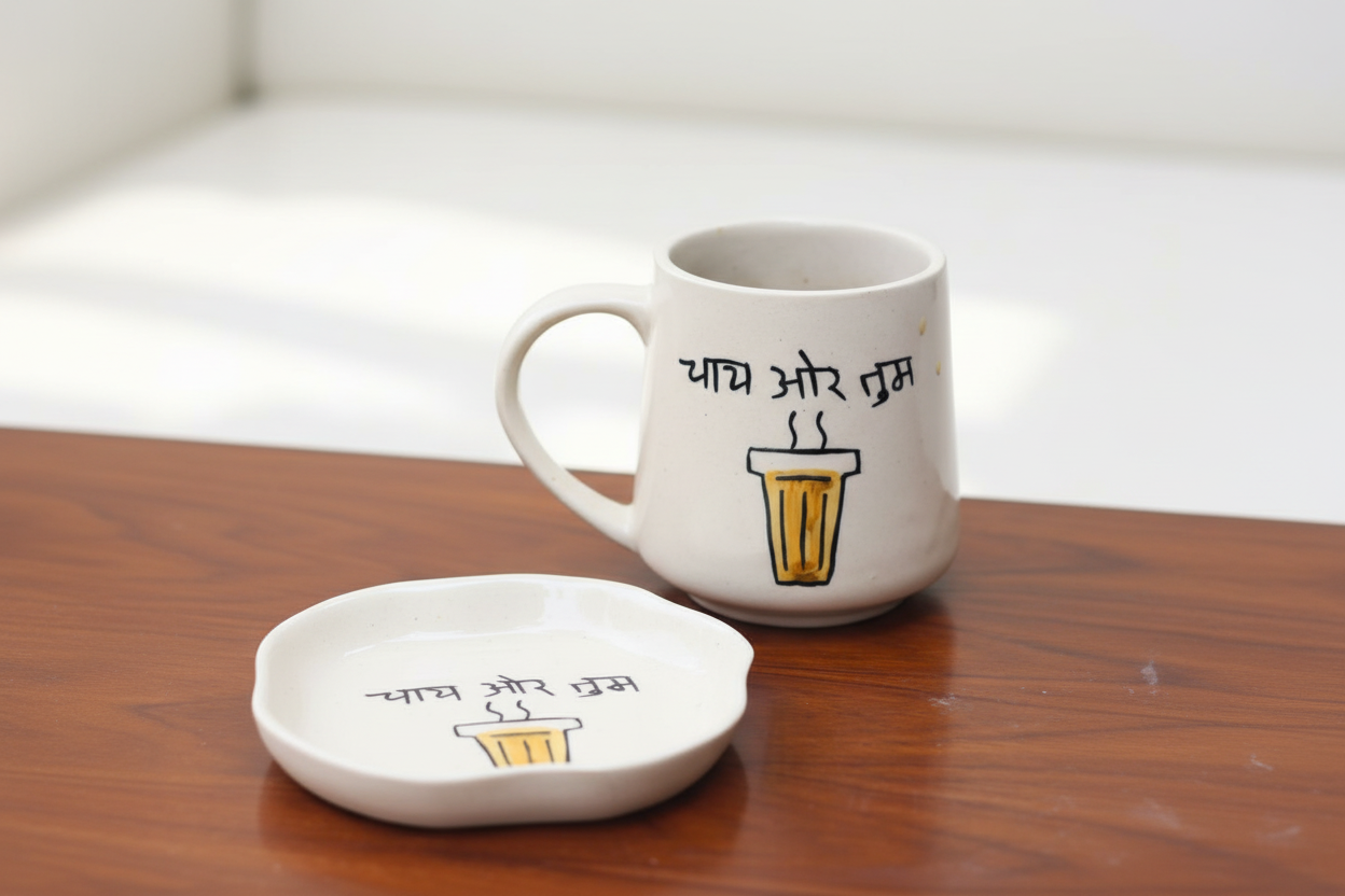 Chai or Tum Mug & Handmade Dessert Plate - The Chai Lovers Edit
