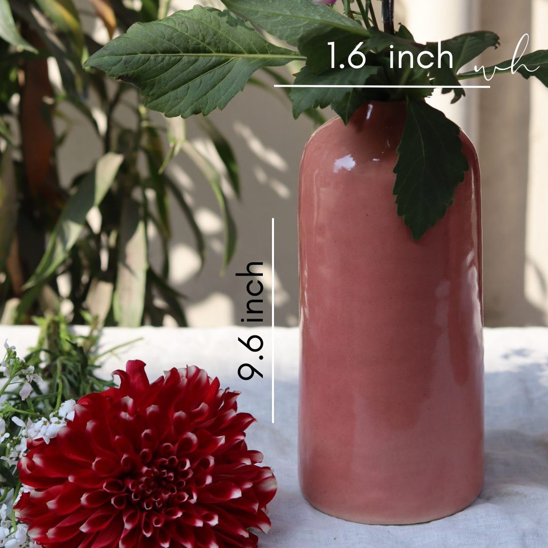Handmade ceramic pink tall flower vase