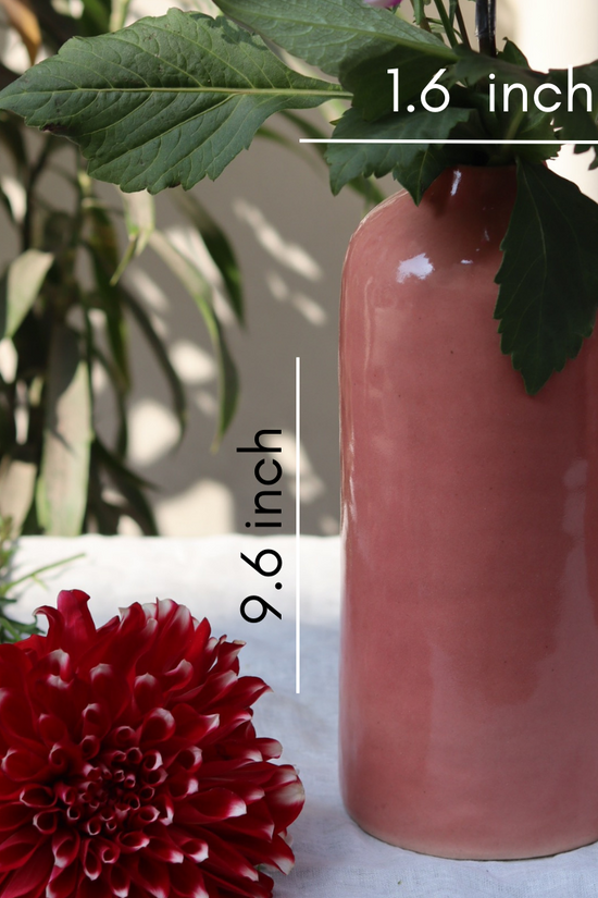 Handmade ceramic pink tall flower vase