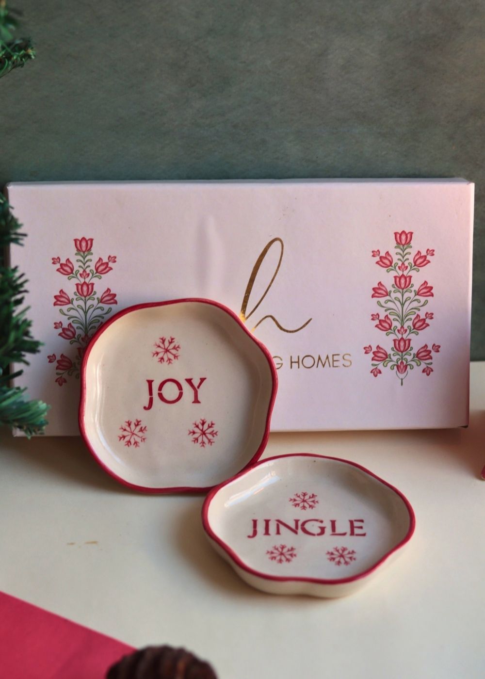 Jingle & Joy Handmade Dessert plate in a Gift Box made by ceramic