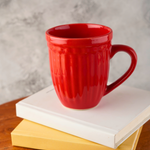 red vintage mug with glossy red color