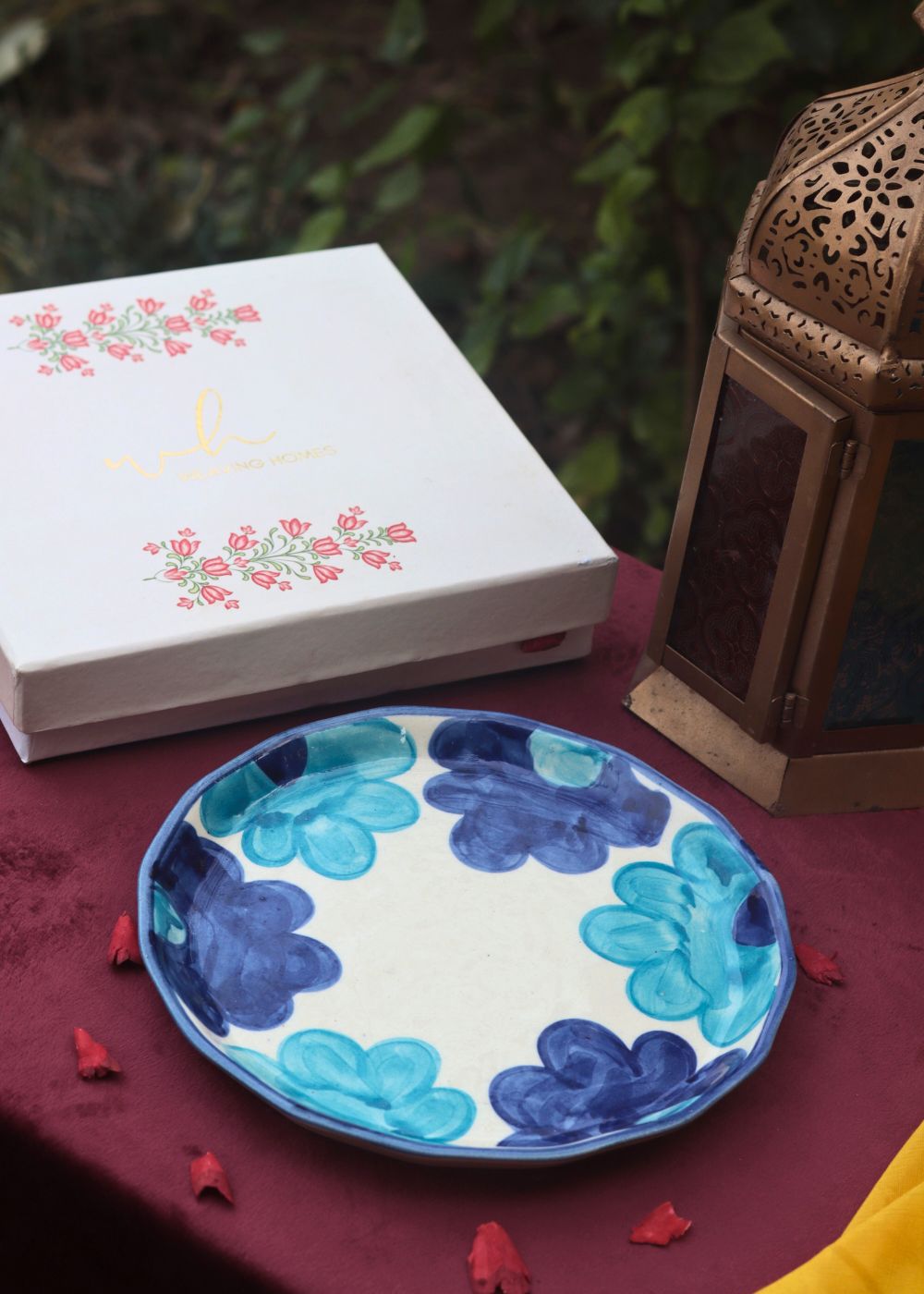 Blue Floral Plate in a Gift Box handmade in india