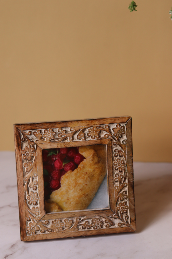 handmade wooden carved floral square frame with floral border design
