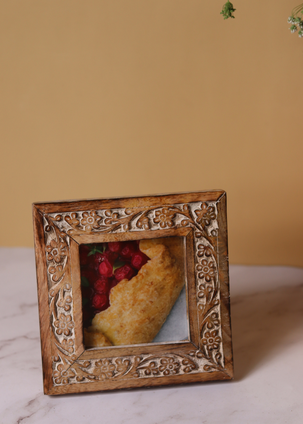 handmade wooden carved floral square frame with floral border design