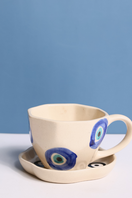 evil eye mug & evil eye dessert plate made by ceramic 
