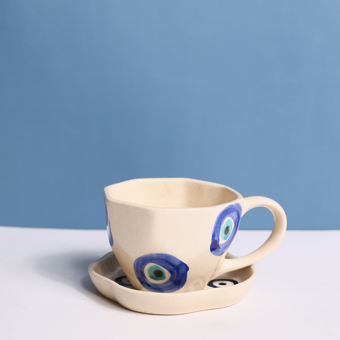 evil eye mug & evil eye dessert plate made by ceramic 