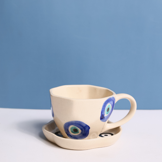 evil eye mug & evil eye dessert plate made by ceramic 