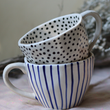 Blue lined & black polka coffee mugs
