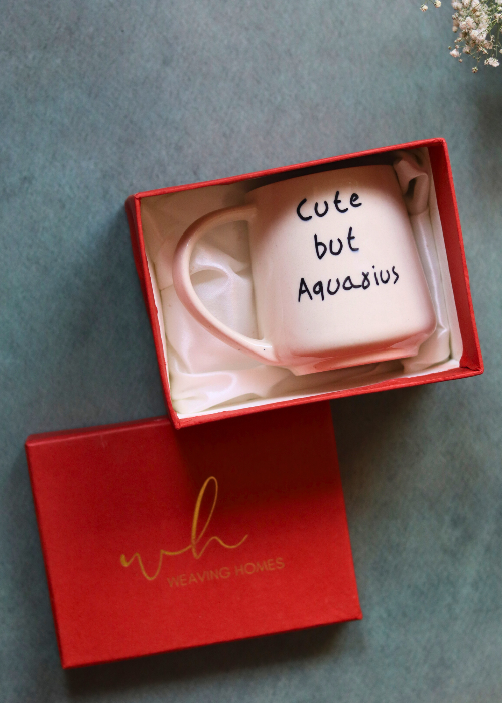 cute but aquarius mug in a gift box handmade in india