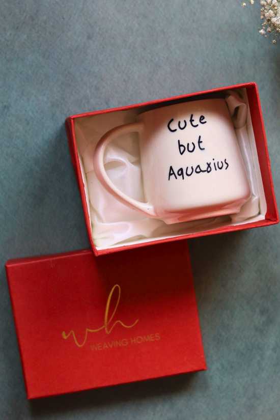 cute but aquarius mug in a gift box handmade in india