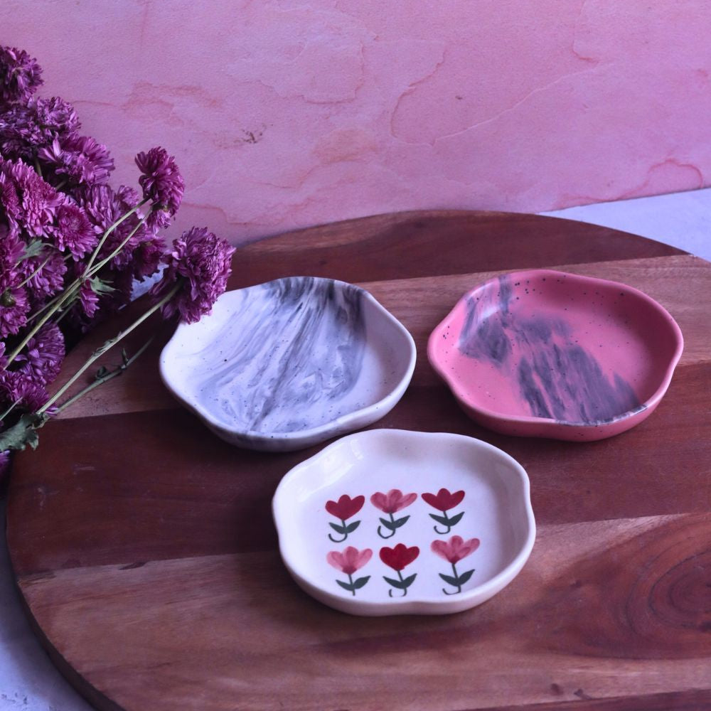  handmade Tulip, Black Marble & Red Ombre Handmade Dessert Plate 