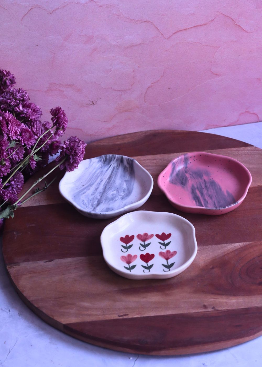  handmade Tulip, Black Marble & Red Ombre Handmade Dessert Plate 