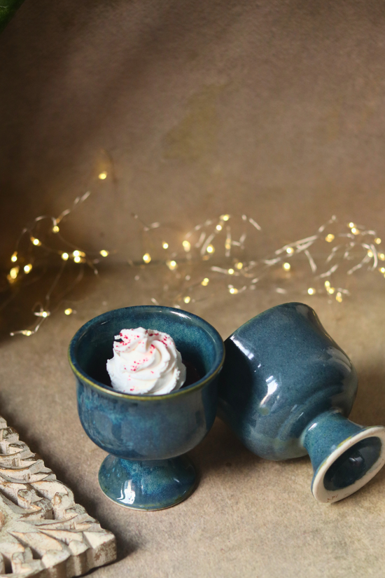 blue ice cream goblet with delicious dessert