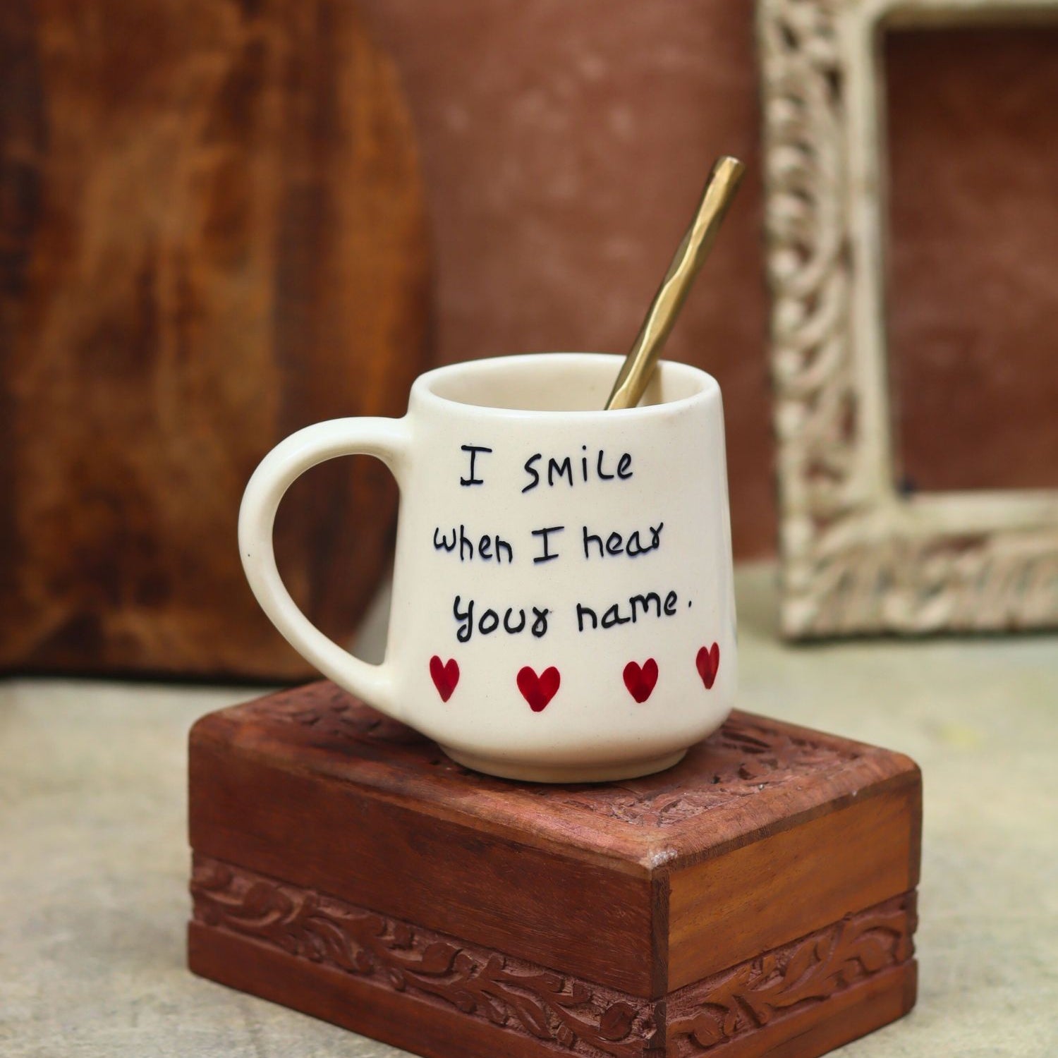handmade I Smile When I Hear Your Name Mug